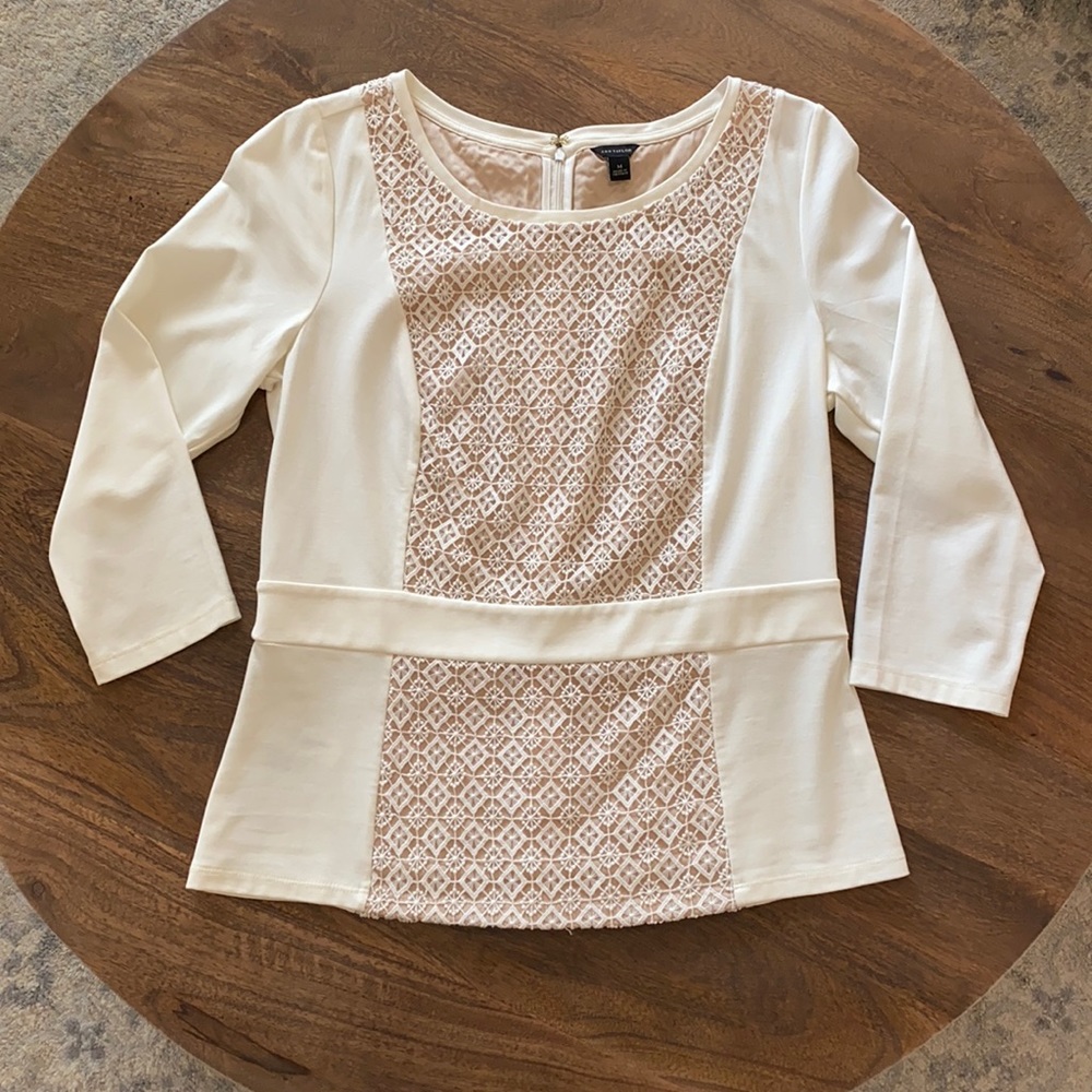 Ann Taylor Cream and Tan Lace Top